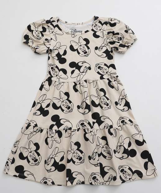 Image_Vestido Infantil Minnie Manga Bufante Disney Tam 4 a 10 Bege