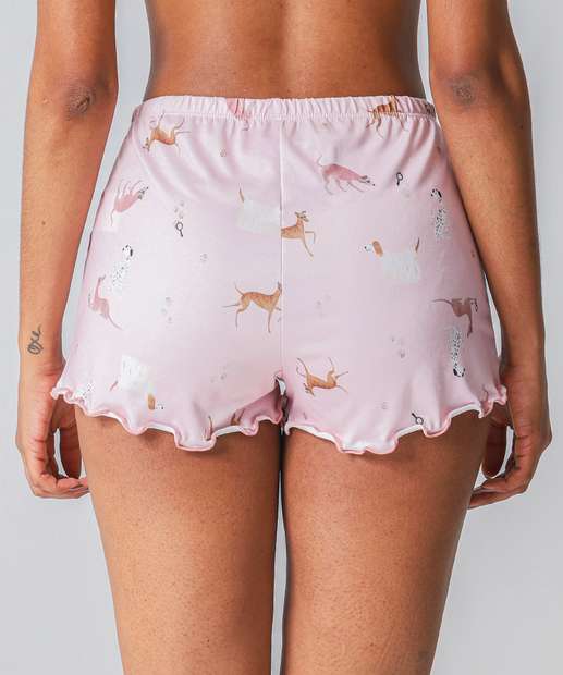 Short Pijama Feminino Avulso Cachorros Marisa Rosa