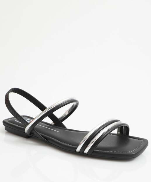 Image_Sandália Feminina Rasteira Metalizada Moleca Preto