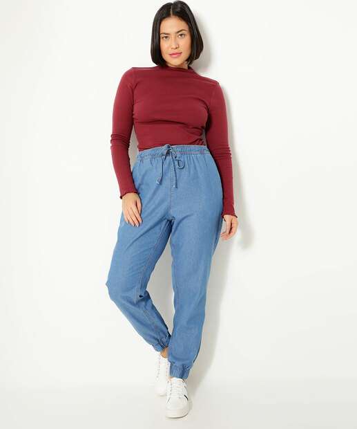 Blusa Feminina Canelada Gola Alta Manga Longa Marisa