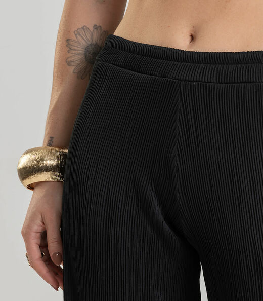 Calça Pantalona Feminina Texturizada Fluída Dianna Preto