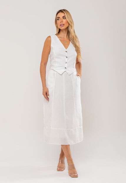 Conjunto Com Colete e Saia Midi Branco Salvatore