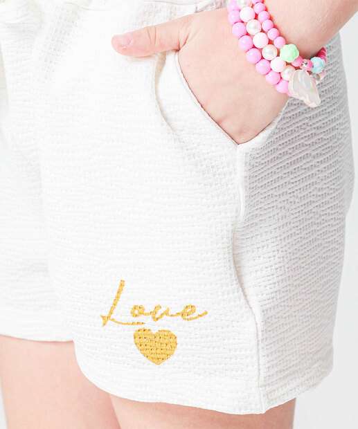 Short Infantil Textura Estampa Foil Marisa Tam 4 a 10 Off White