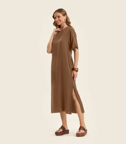 Image_Vestido Feminino Midi em Twill Cey Rovitex Marrom