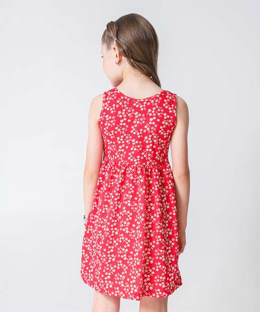 Vestido Infantil Estampa Floral Marisa Tam 4 a 10 Vermelho
