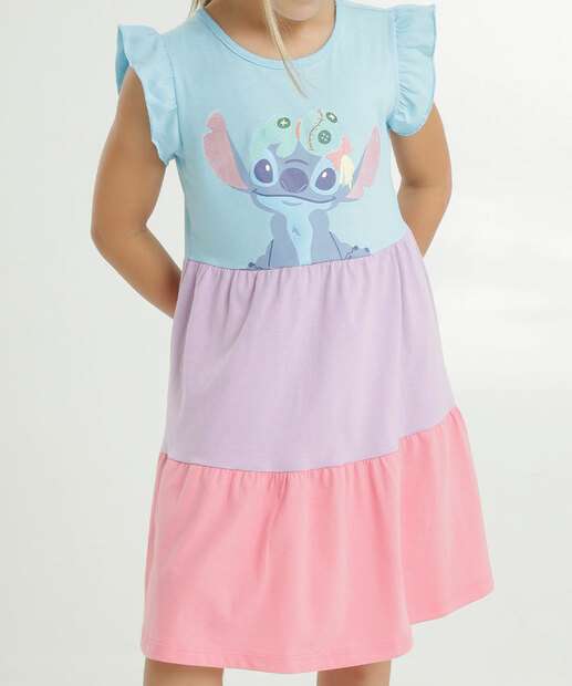 Vestido Infantil Recorte Stitch Disney Tam 4 a 10