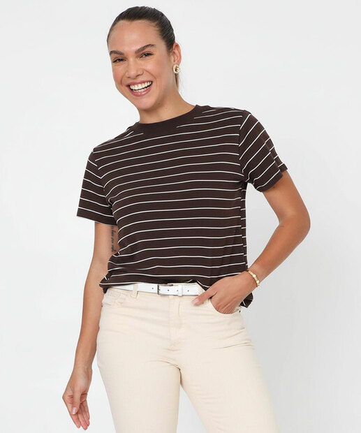 Image_Blusa Feminina Listrada Manga Curta Marisa Marrom