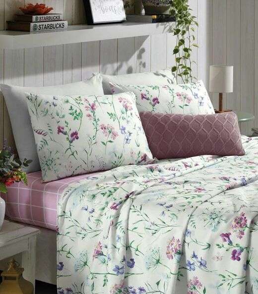 Jogo De Cama Queen Floral 200 Fios Lar e Lazer Bege