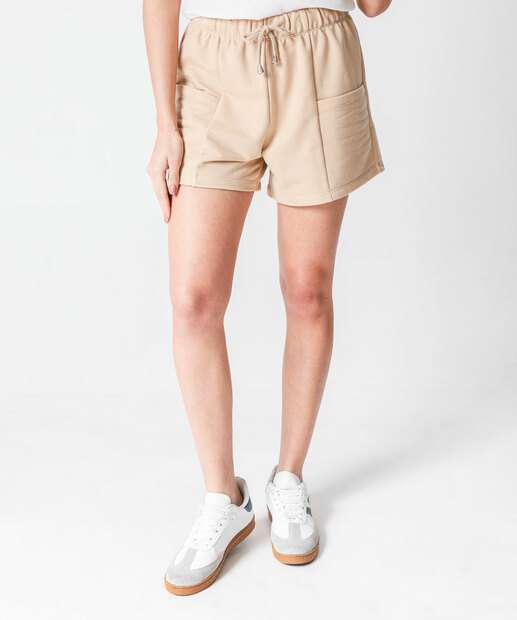 Bermuda Feminina Moletom Cintura Alta Marisa Bege