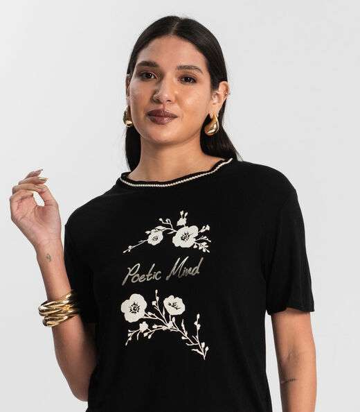 Blusa Feminina Estampada Rovitex Preto