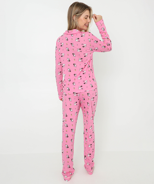 Pijama Americano Feminino Snoopy Manga Longa Rosa
