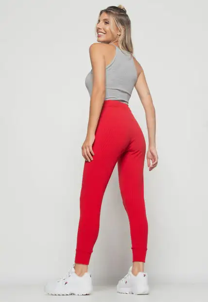 Calça  Jogger Comfy Malha Canelada Vermelho Claro Salvatore Fashion