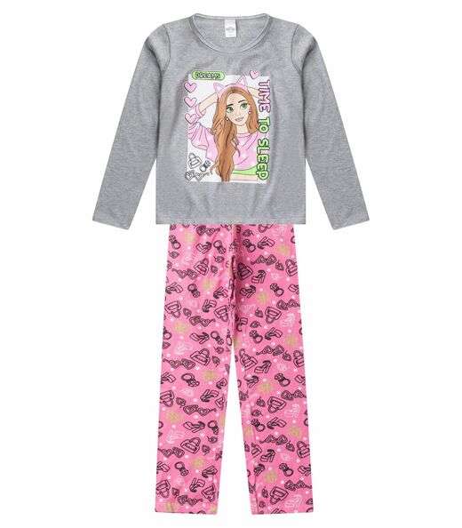 Pijama Menina Manga Longa Brilha No Escuro Kappes Cinza