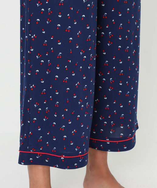 Pijama Americano Feminino Cerejas Marisa Azul
