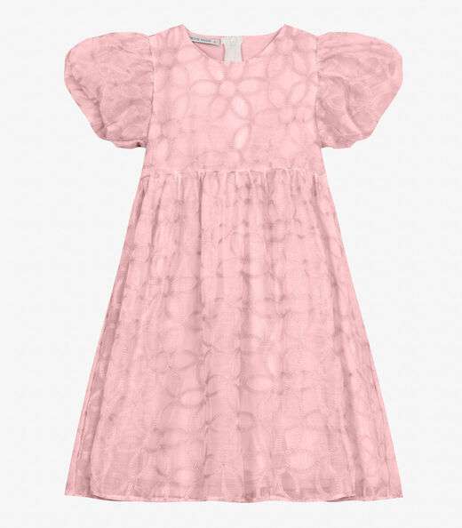 Vestido em Poly Bordado Viscose Khyara Trick Nick Rosa