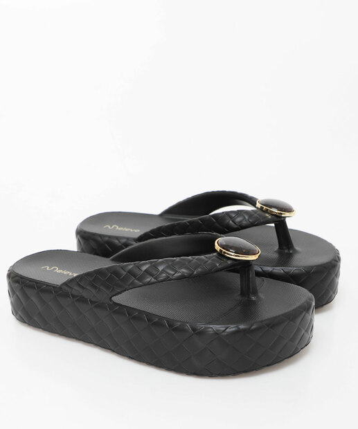 Tamanco Feminino Flatform Tiras Textura AT667 Preto