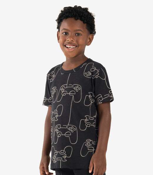 Camiseta Infantil Meia Malha Rovi Kids Preto