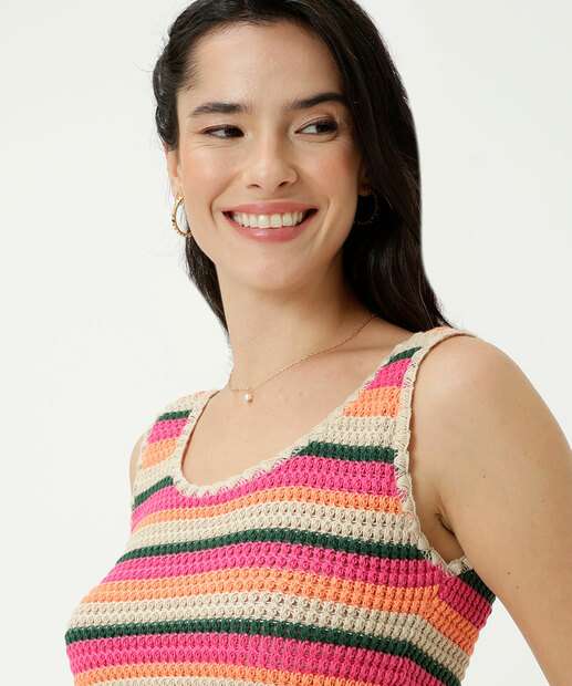 Blusa Cropped Feminina Tricô Listrada Marisa