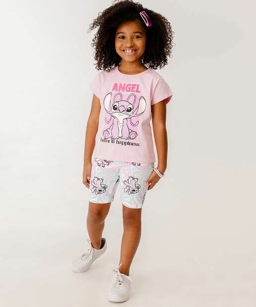 Bermuda Infantil Ciclista Stitch Disney Tam 4 a 10