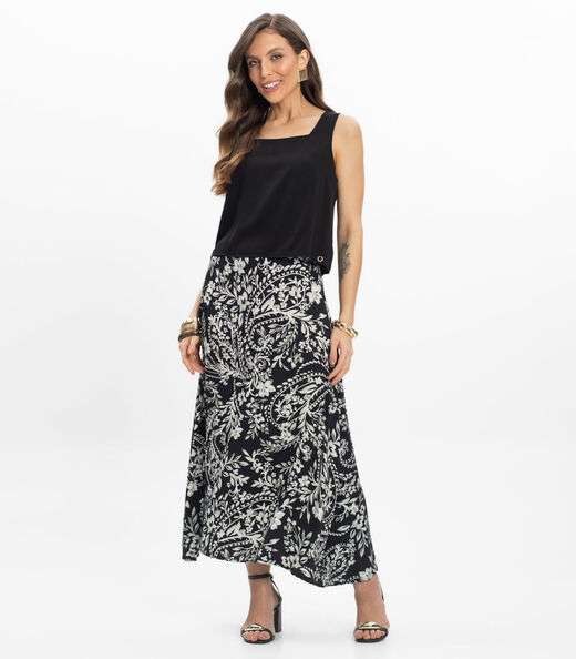 Saia Midi Viscose Khyara Feminina Endless Preto