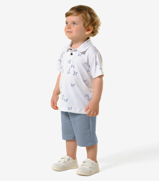 Conjunto Infantil Polo Com Bermuda Trick Nick Branco
