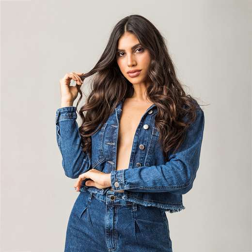 Jaqueta Jeans Cropped Feminina Moderna Zune