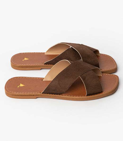 Sandália Rasteirinha Com Tiras Largas Select Marrom