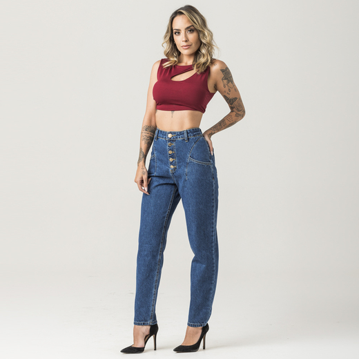 Calça Mom Feminina Cós Alto Zune