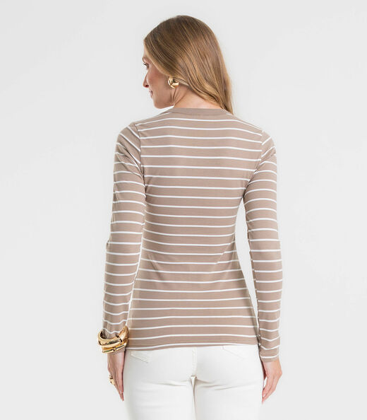 Blusa Manga Longa Feminina Listrada Plus Rovitex Marrom