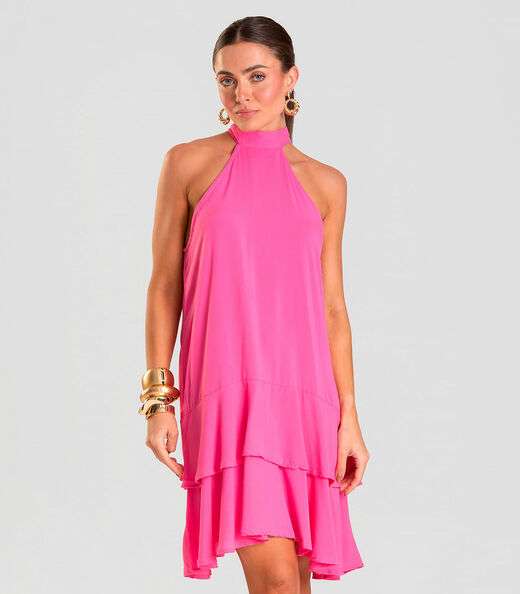 Vestido Curto Feminino Em Viscose Style Box Rosa