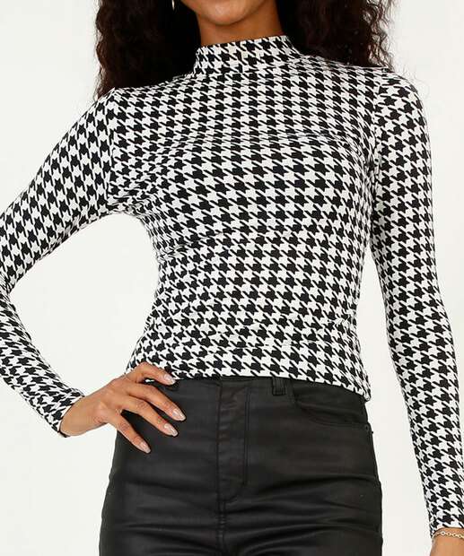 Image_Blusa Feminina Pied Poule Gola Alta Manga Longa Marisa
