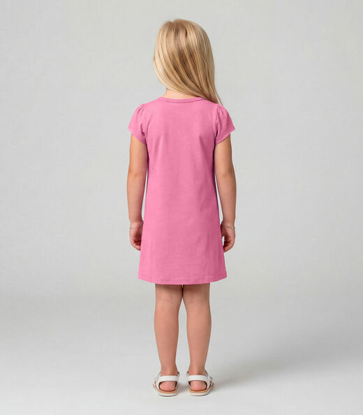 Vestido Infantil Manga Curta Estampado Select Rosa