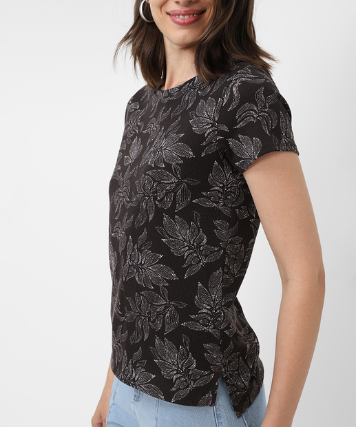 Blusa Feminina Canelada Estampada Marisa Marrom