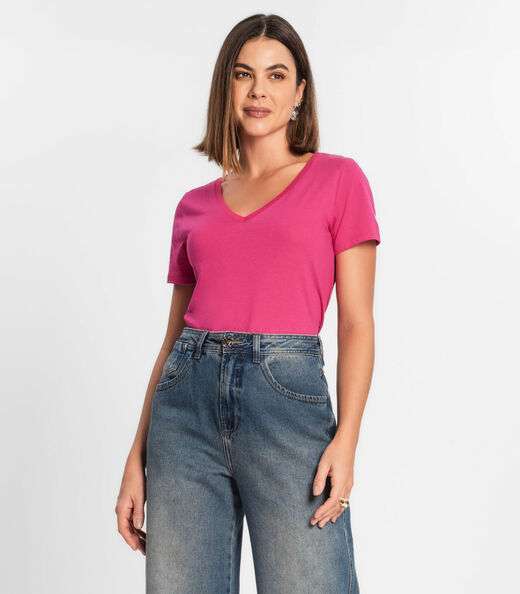 Image_Blusa Feminina Manga Curta Decote V Rovitex Rosa