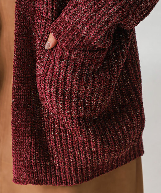 Cardigan Feminino Chenille Brilho Lurex Marisa Vinho