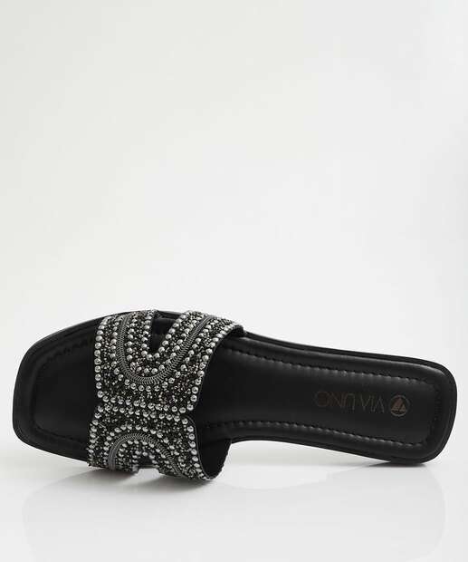 Rasteirinha Feminina Tiras Strass Beira Rio Preto