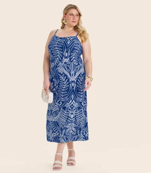 Vestido Midi Plus Size Secret Glam Azul