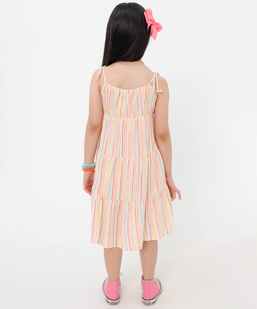 Vestido Infantil Listrado Marisa Tam 4 a 10 Off White