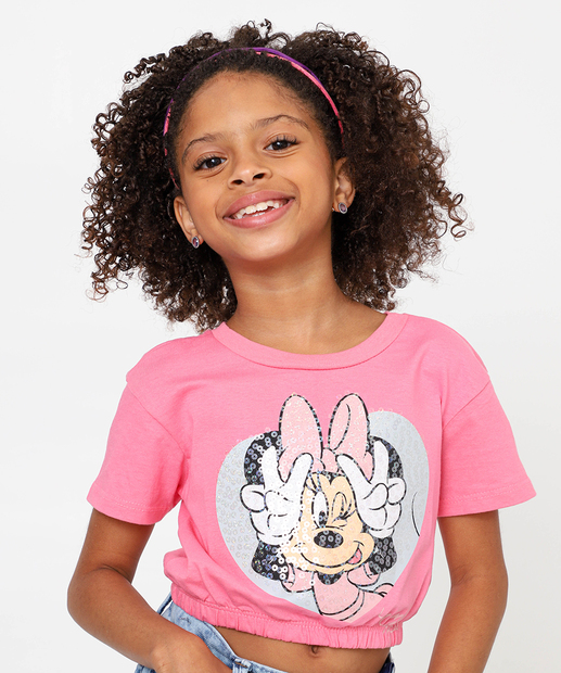 Image_Blusa Infantil Minnie Paetê Disney Tam 4 a 10 Rosa