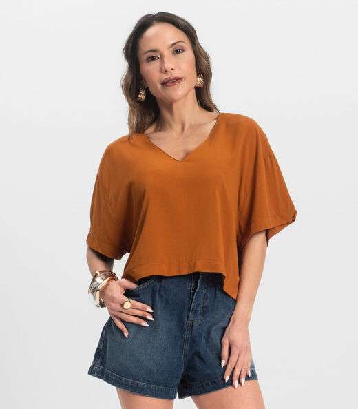 Blusa Feminina Tecido em Viscose Infinita Cor Marrom