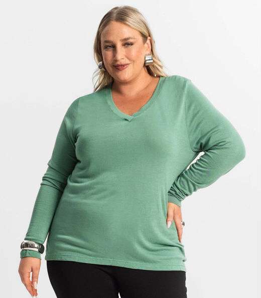 Blusa Manga Longa Visco Tricot Secret Glam Verde
