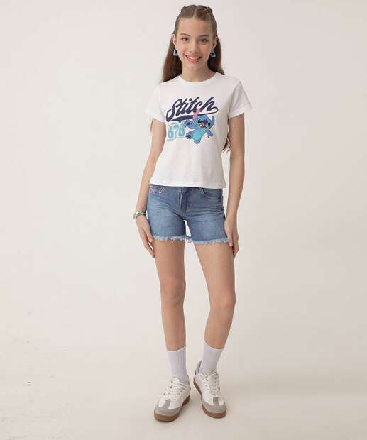 Camiseta Juvenil Frase Stitch Disney Tam 10 a 16