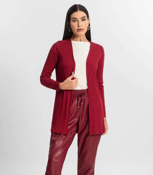 Cardigan Feminino Ribana Canelada Endless Vermelho