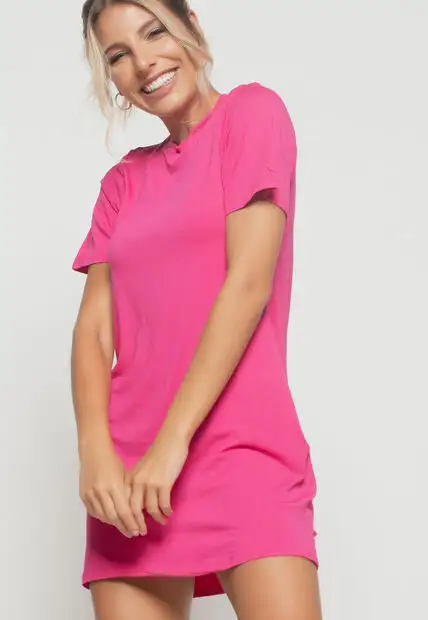 Vestido  Curto Gola Redonda Rosa