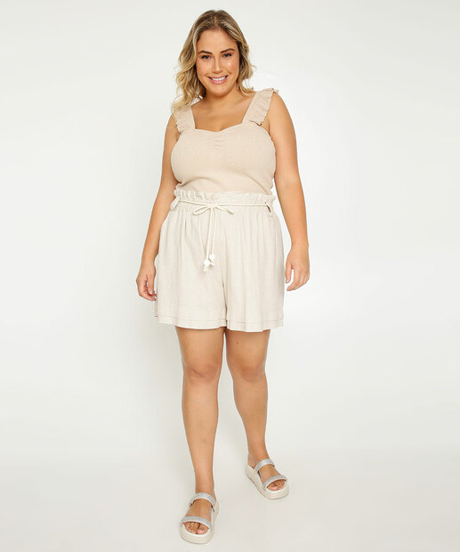 Blusa Plus Size Feminina Cropped Tricô Babado Marisa  