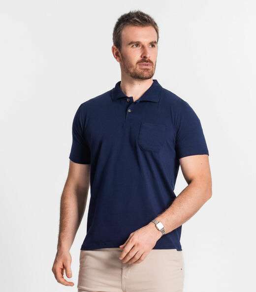 Polo Masculina Com Bolso Cotton Leve Diametro Azul