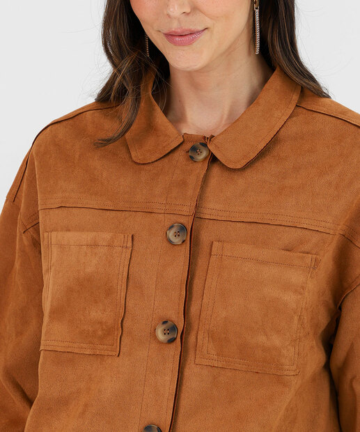 Camisa Feminina Suede Botões Marisa Marrom