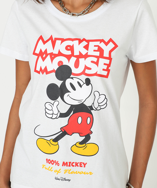 Camiseta Feminina Mickey Manga Curta Disney Off White