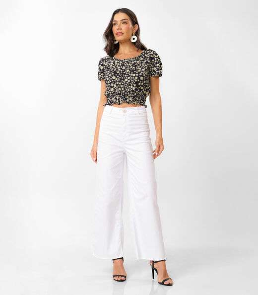 Calça Cropped Feminina Sarja Endless Branco
