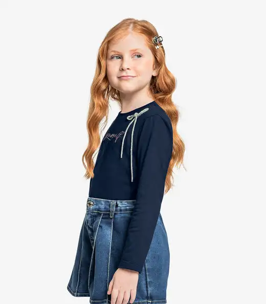 Conjunto Blusa Com Shorts Saia Jeans Trick Nick Azul